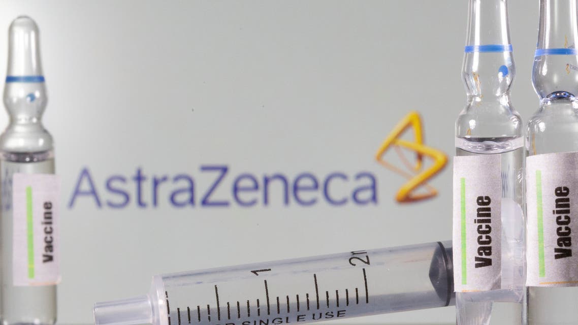 A test tube labelled with the Vaccine is seen in front of AstraZeneca logo in this illustration taken, September 9, 2020. (Reuters)