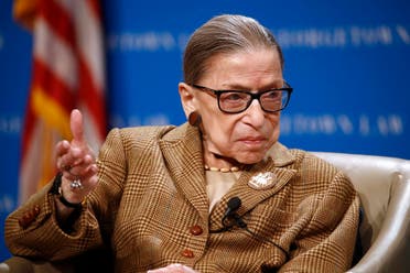 US Supreme Court Associate Justice Ruth Bader Ginsburg speaks at Georgetown University Law Center in Washington, Feb. 10, 2020. (AP)