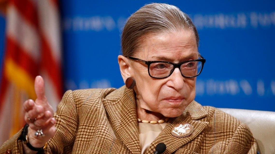 US Supreme Court Associate Justice Ruth Bader Ginsburg speaks at Georgetown University Law Center in Washington, Feb. 10, 2020. (AP)