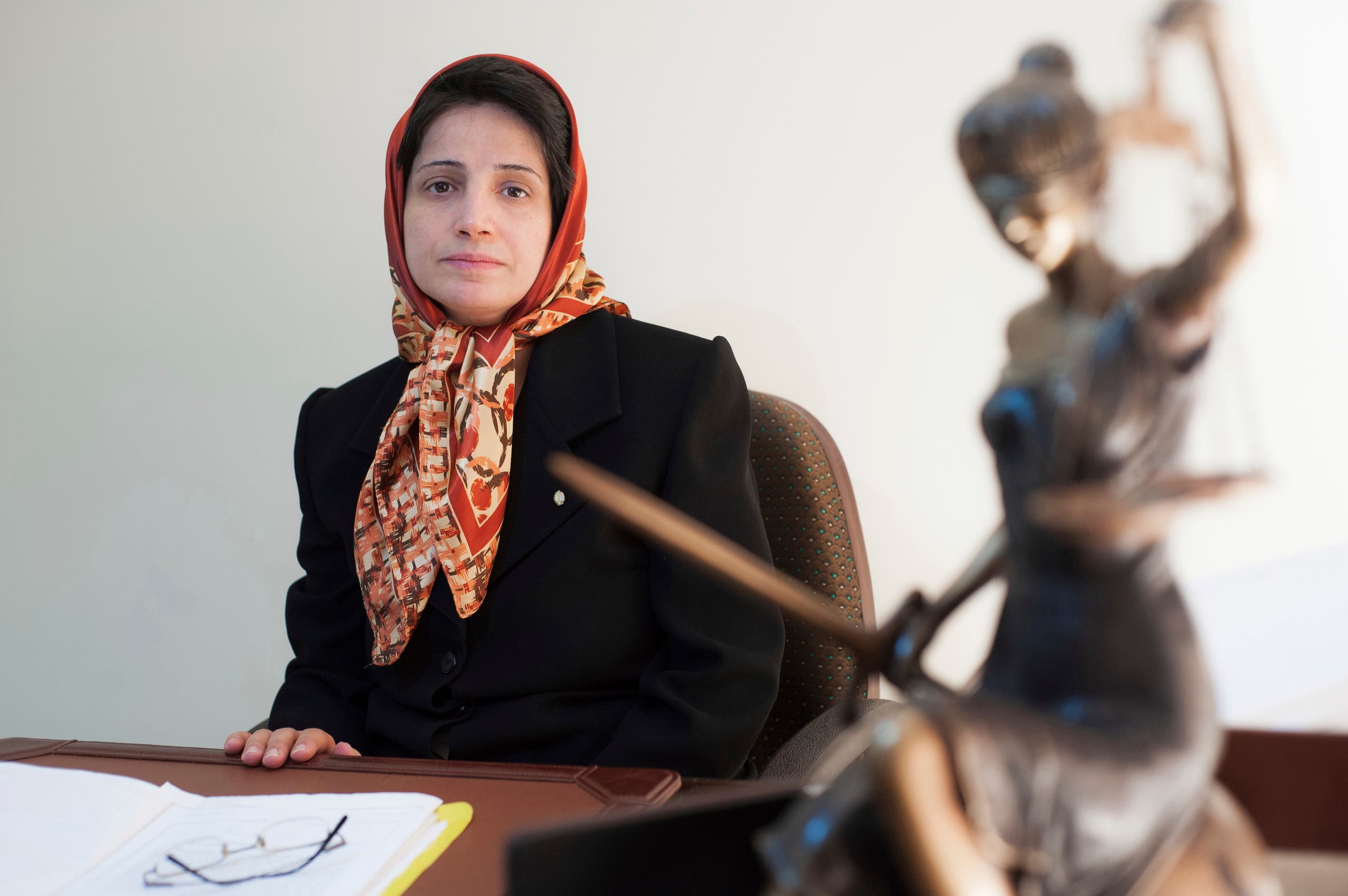 In this Nov. 1, 2008 file photo, Iranian human rights lawyer Nasrin Sotoudeh, poses for a photograph in her office in Tehran, Iran. (AP)