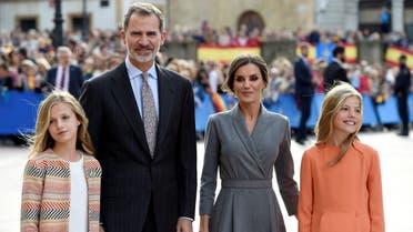 Spain's King Felipe, Queen Letizia with Princess Sofia and Princess Leonor arrive to visit the Cathedral in Oviedo, Spain, October 17, 2019. (Reuters)