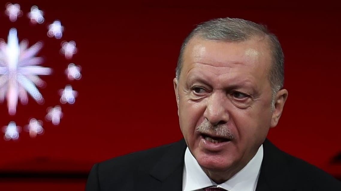Turkish President Recep Tayyip Erdogan speaks during State Medal of Commendation Ceremony at Bestepe National Congress and Culture Center in Ankara on September 17, 2020. (AFP)