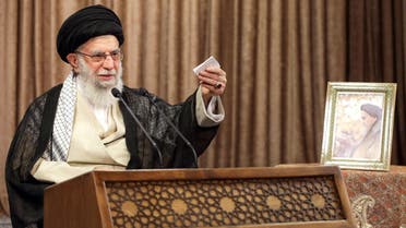A handout picture provided by the office of Iran’s Supreme Leader Ayatollah Ali Khamenei on September 21, 2020 shows him giving a speech in the capital Tehran. (Khamenei.ir /AFP)