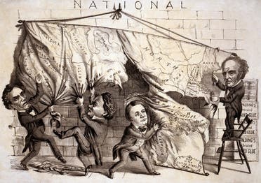 رسم كاريكاتيري يجسد انقسام البلاد عام 1860