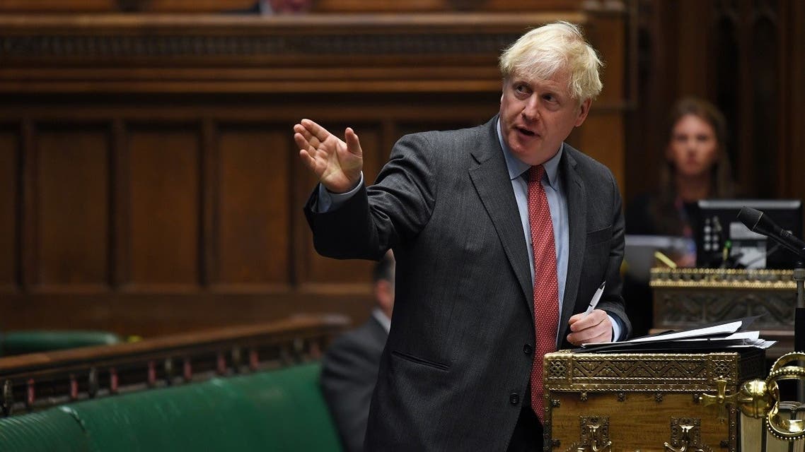 A handout photograph released by the UK Parliament shows Britain's Prime Minister Boris Johnson speaking as he announces to MPs the new Government's new restrictions relating to the COVID-19 pandemic, in the House of Commons in London on September 22, 2020. (AFP)