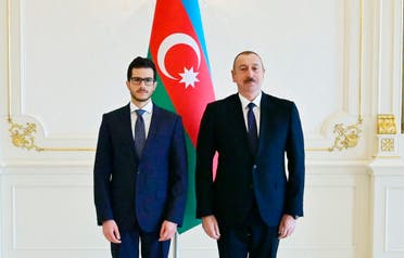 Israeli Ambassador George Deek with President of Azerbaijan Ilham Aliyev on December 25, 2019. (Twitter)