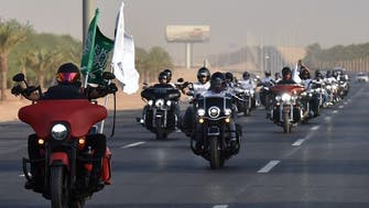 Bikers ride through Riyadh to celebrate Saudi Arabia’s 90th National Day 