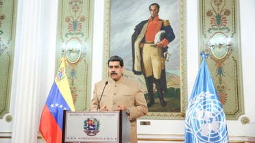 Venezuela's President Nicolas Maduro speaks at the 75th UN annual meeting from Miraflores Palace in Caracas, Venezuela, September 22, 2020. (Reuters)
