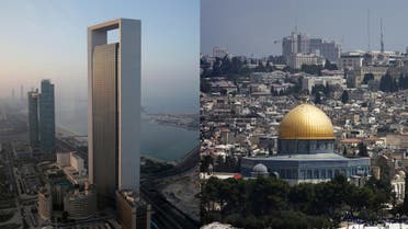 Views of Abu Dhabi, left, and Jerusalem, right. (AFP)