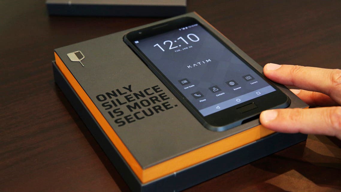 In this Tuesday, Jan. 30, 2018 photo, a Katim secure phone is on display at the offices of the cybersecurity firm DarkMatter, in Abu Dhabi, United Arab Emirates. (File photo: AP)