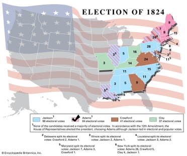 خريطة تبرز تصويت المجمع الانتخابي عام 1824