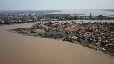 An aerial view shows buildings and roads submerged by floodwaters near the Nile River in South Khartoum. (Reuters)
