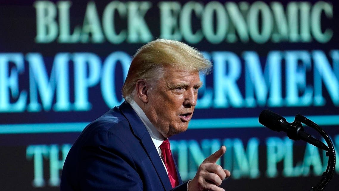 US President Donald Trump speaks at a campaign event, Sept. 25, 2020, in Atlanta. (AP)