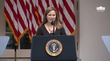 Judge Amy Coney Barrett pictured during her speech after being nominated to the US Supreme Court. (White House)