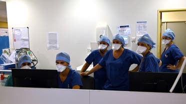 Health personal are at work at La Timone public hospital, on September 25, 2020 in Marseille, southeastern France. (AFP)