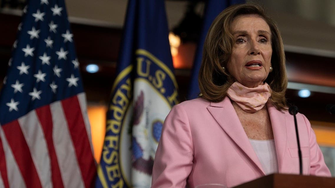US Speaker of the House, Nancy Pelosi, Democrat of California, speaks during a press conference before the vote on the 'Delivering for America Act' to protect the postal system on Capitol Hill in Washington, DC, on August 22, 2020. (AFP)