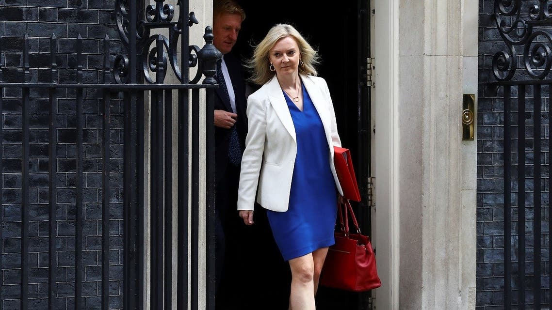 Britain’s Secretary of State of International Trade and Minister for Women and Equalities Liz Truss leaves Downing Street, in London, Britain, on July 14, 2020. (Reuters)