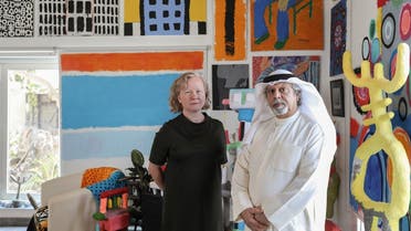Emirati artist Mohamed Ahmed Ibrahim with curator Maya Allison, Executive Director and Chief Curator of The NYUAD Art Gallery. (Salama bint Hamdan Al Nahyan Foundation)