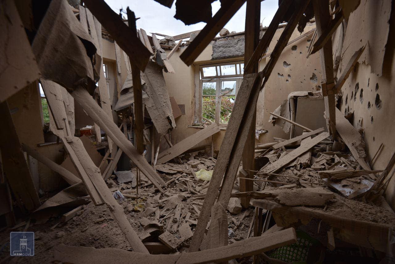 A view of a house which is said was damaged in recent shelling during clashes between Armenian separatists and Azerbaijan over the breakaway Nagorny Karabakh region. (AFP)