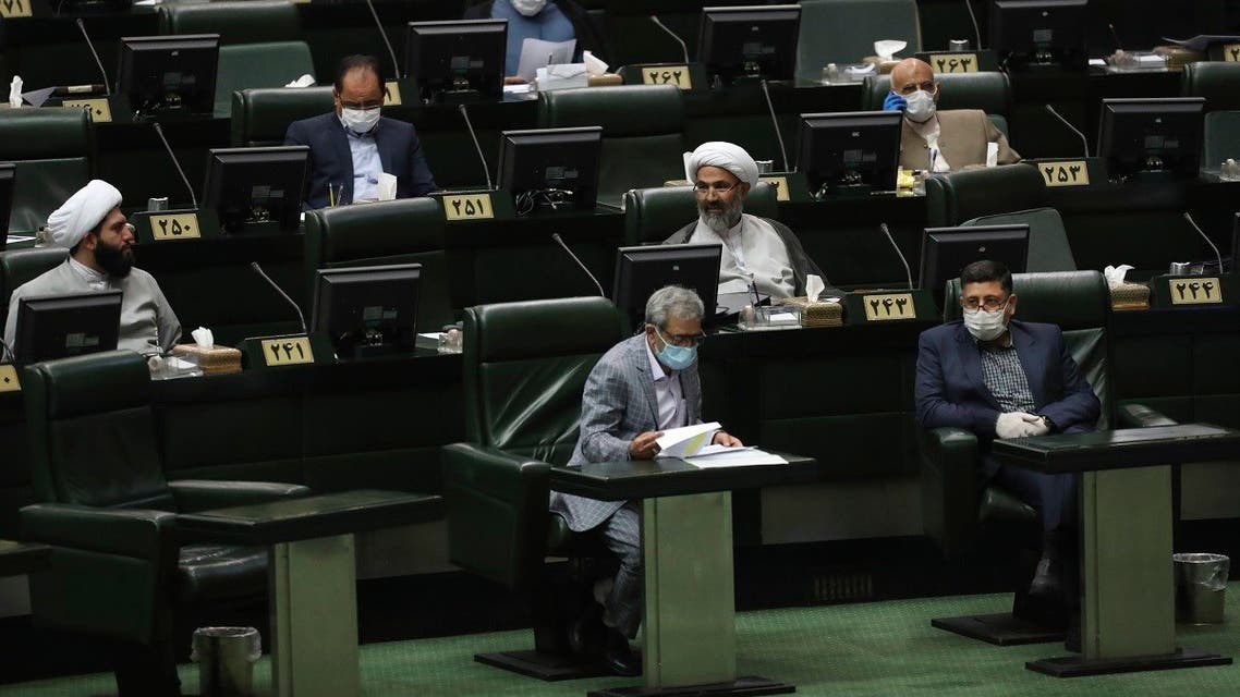 Lawmakers attend a session of the parliament in Tehran, Iran, Thursday, May 28, 2020. (AP)