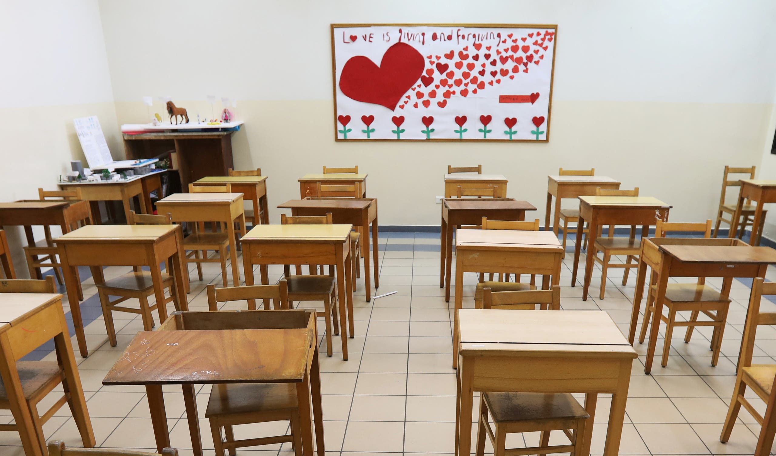 A view of an empty classroom at a school, as Lebanon's education system is in limbo with multiple challenges, in Beirut, Lebanon, June 8, 2020. (Reuters)