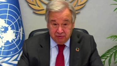 A screengrab of United Nations Secretary-General Antonio Guterres talking about COVID-19 vaccine cooperation and funding during a virtual address at the UN Headquarters in New York, September 30, 2020. (Reuters)