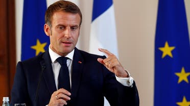 French President Emmanuel Macron attends a news conference in Riga, Latvia, on September 30, 2020. (Reuters)
