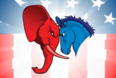 شعارا الحزب الديمقراطي إلى اليمين والجمهوري يساراً