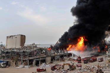 Firefighters work to extinguish a fire at warehouses at the seaport in Beirut, Sept. 10. 2020. (AP)