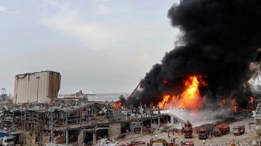 Firefighters work to extinguish a fire at warehouses at the seaport in Beirut, Sept. 10. 2020. (AP)
