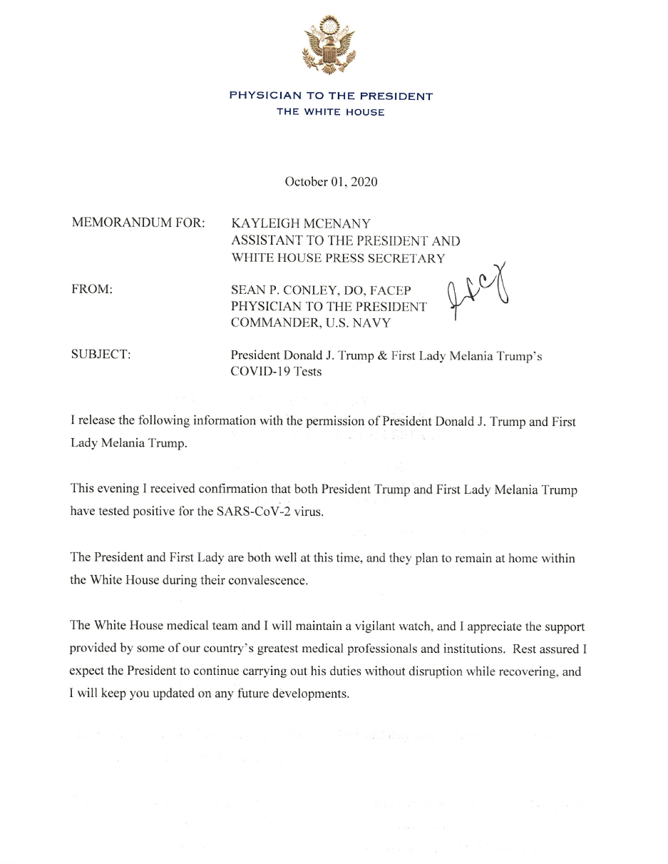 Memorandum from the President's Physician. (Supplied)