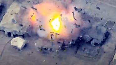An image grab taken from a video made available on the official web site of the Azerbaijani Defence Ministry on October 2, 2020, allegedly shows Azeri units destroying an Armenian field control post during fighting over the breakaway Nagorno-Karabakh region. (AFP)