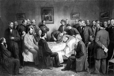 صورة لابراهام لنكولن وهو على فراش الموت