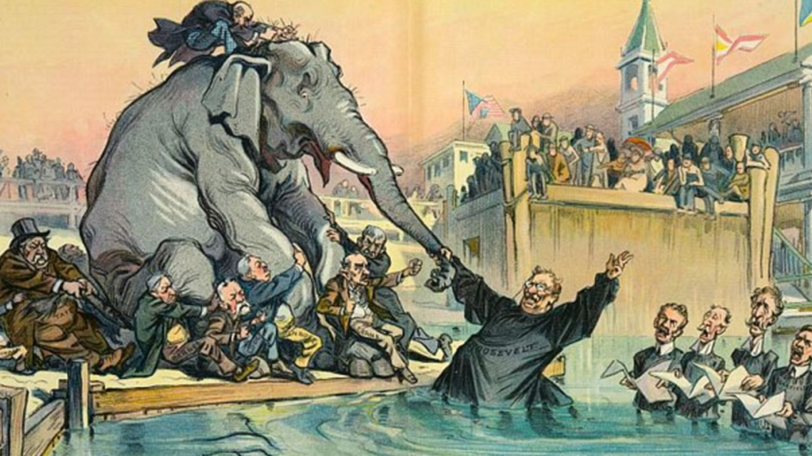 رسم تخيلي يجسد انقسام الحزب الجمهوري عام 1912