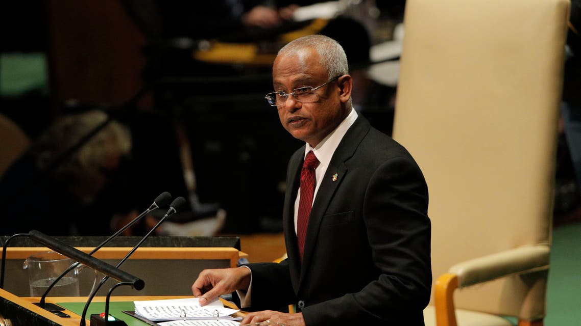 Maldives' President Mohamed Solih addresses the 74th session of the United Nations General Assembly at UN headquarters in New York City, New York, US, September 24, 2019. (Reuters)