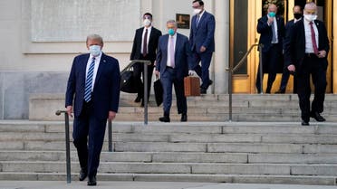 President Donald Trump walks out of Walter Reed National Military Medical Center after receiving treatments for coronavirus, Oct. 5, 2020. (AP)