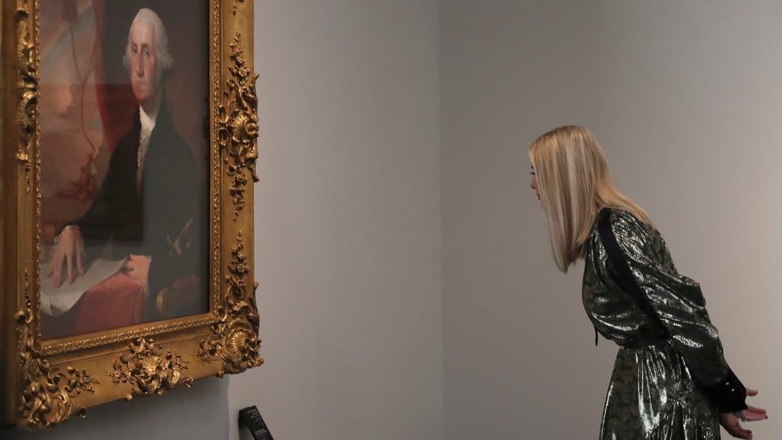Ivanka Trump, the daughter and senior adviser to U.S. President Donald Trump looks at the Portrait of George Washington painting at the Louvre Museum in Abu Dhabi, United Arab Emirates, Saturday, Feb. 15, 2020.