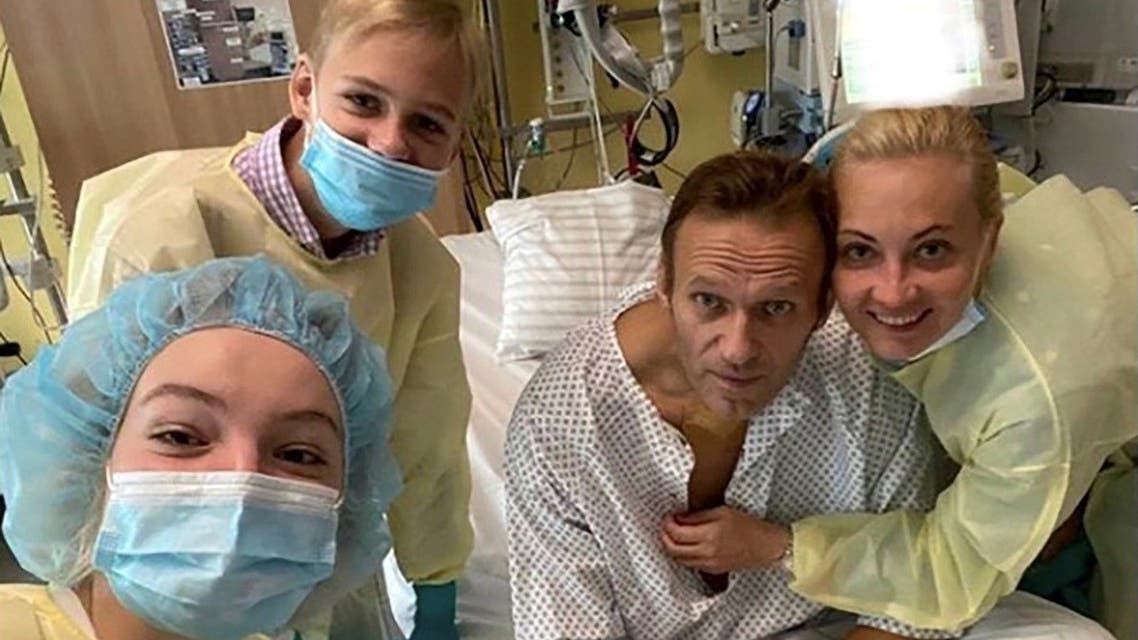 Russian opposition politician Alexei Navalny and his family members at Charite hospital in Berlin, Germany, in this undated image obtained from social media September 15, 2020. (Reuters)