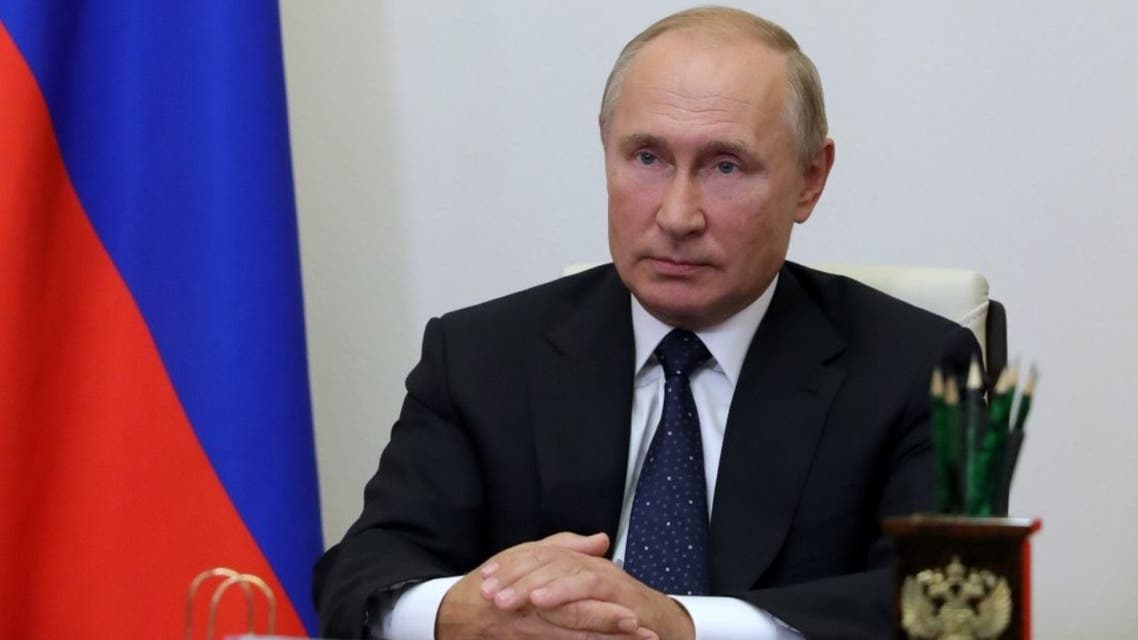Russian President Vladimir Putin chairs a teleconference meeting of the Military-Industrial Commission of the Russian Federation, at his Novo-Ogaryovo state residence, outside Moscow on September 19, 2020. (AFP)