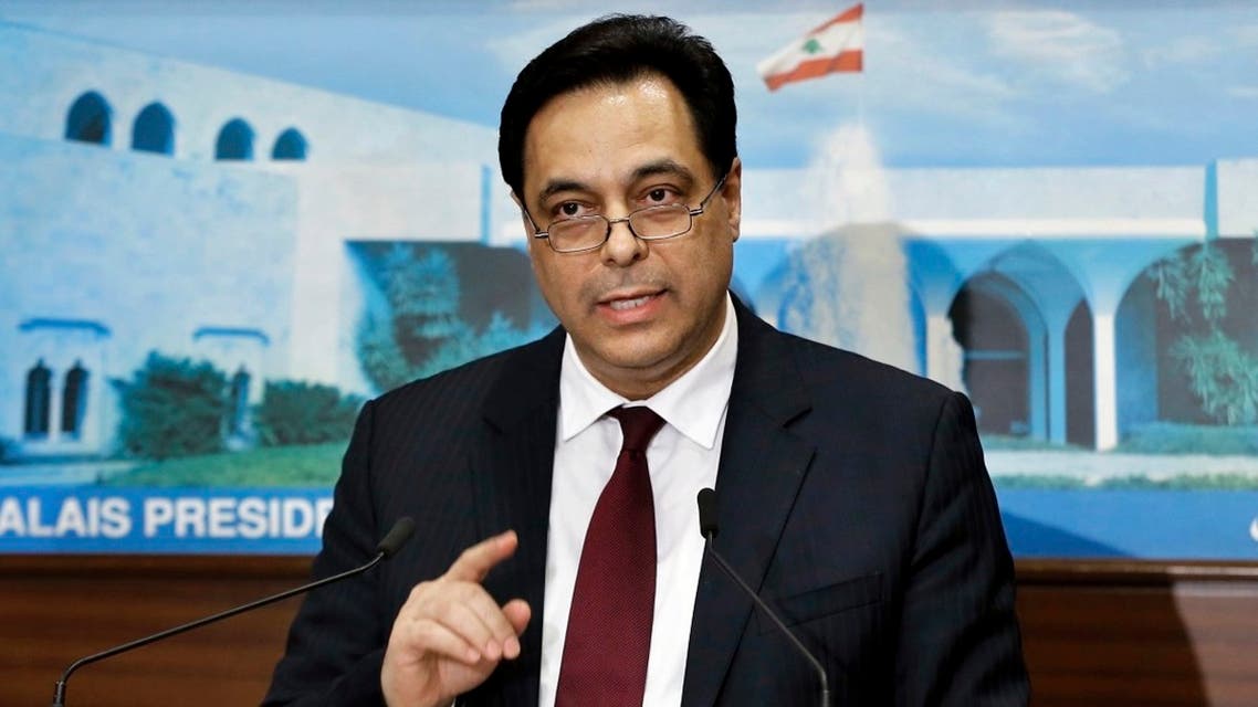 Prime Minister Hassan Diab speaks during a news conference, at the Presidential Palace in Baabda , Jan. 21, 2020. (AP)