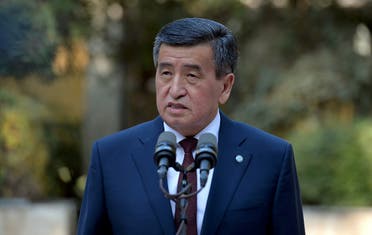  Kyrgyzstan’s President Sooronbai Jeenbekov speaks after a vote at a parliamentary elections in Bishkek, Kyrgyzstan October 4, 2020. (Reuters)