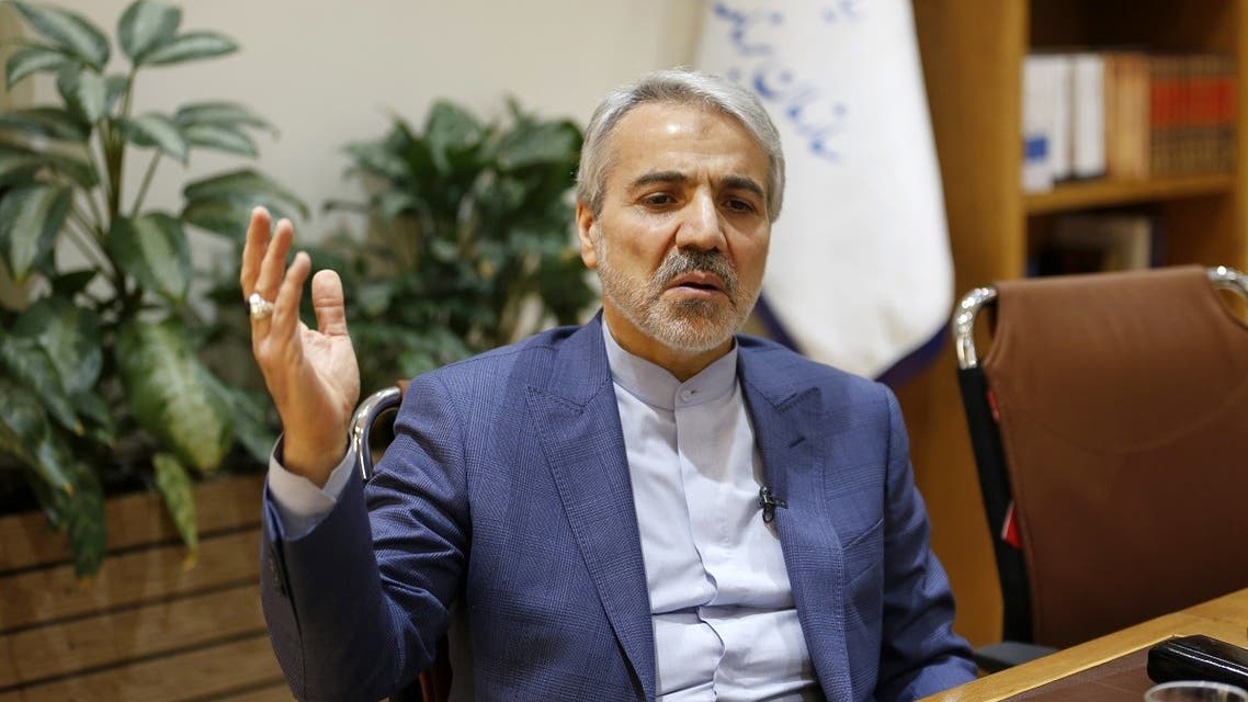 Mohammad Bagher Nobakht, Iranian government spokesman, the president's adviser for Supervision and Strategic Affairs, and Head of the Plan and Budget Organization speaks to AFP during an interview at his office in the capital Tehran on February 15, 2018. (AFP)