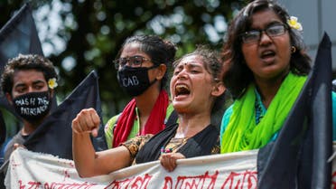 Students shout slogans to protest against an alleged gang-rape and stripping and torturing of a woman in the southern district of Noakhali during a demonstration in Dhaka on October 6, 2020. (AFP)