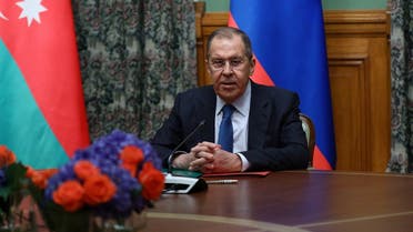 Russian Foreign Minister Lavrov attends a meeting with Azeri Foreign Minister Bayramov and Armenian Foreign Minister Mnatsakanyan in Moscow. (Reuters)