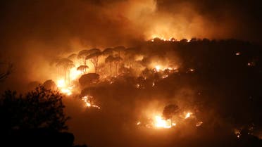 Wildfires burn a forest in Chbaniyeh village, Lebanon October 9, 2020. Picture taken October 9, 2020. REUTERS/Mohamed Azakir TPX IMAGES OF THE DAY