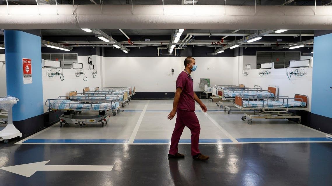 A partial view shows empty beds installed in the underground parking of Rambam Health Care Campus which was transformed into an intensive care facility for coronavirus patients in Haifa, September 23, 2020. (AFP)
