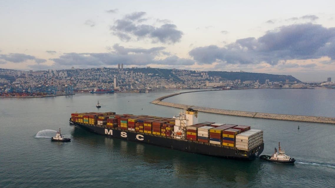 The MSC cargo ship in the port of Haifa, Israel. (Twitter)