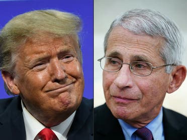 In this file combination of pictures created on July 13, 2020 shows US President Donald Trump in Phoenix, Arizona, June 23, 2020 and Anthony Fauci , director of the National Institute of Allergy and Infectious Diseases in Washington, DC on April 29, 2020. (AFP)