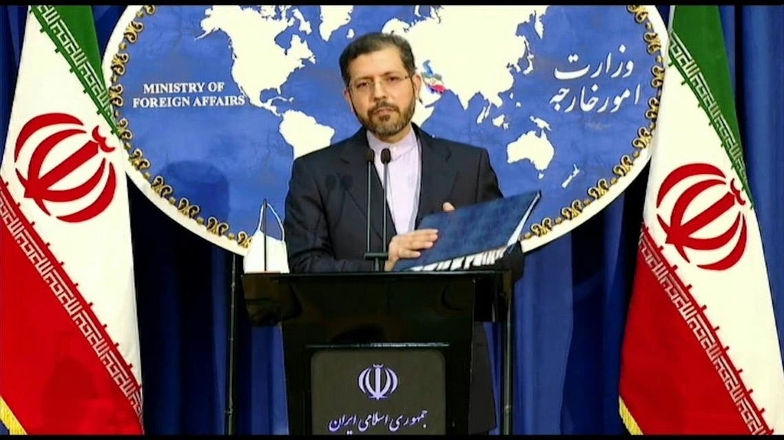 A screengrab from a video shows Iran’s Foreign Ministry spokesman Saeed Khatibzadeh. (AFP)