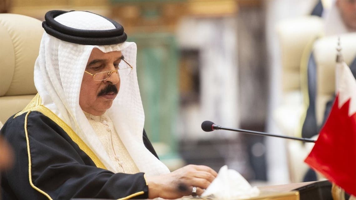 This handout photo taken and released by the Saudi Royal Palace on May 31, 2019 shows Bahrain's King Hamad Al-Khalifa attending the GCC held at al-Safa Royal Palace in the Saudi holy city of Mecca. (Reuters)